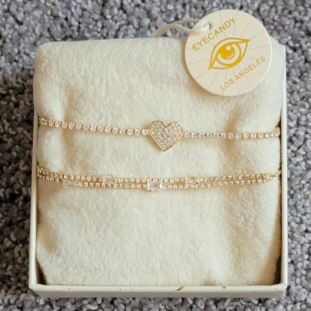 EyeCandy Gold Heart Tone Bracelet, 2 Pairs